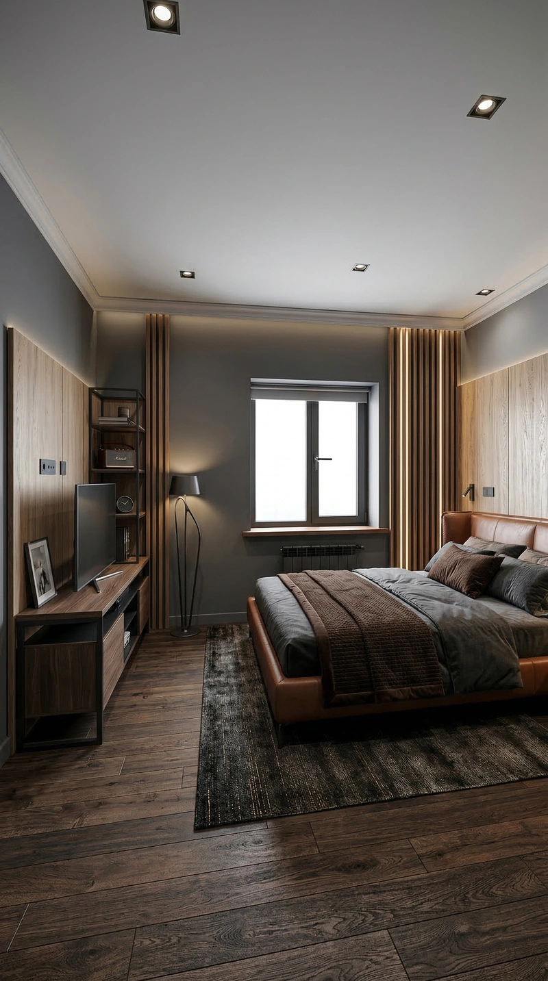 Дизайн спальни в стиле Блэктэк — фото интерьера от нейросети RoomGPT