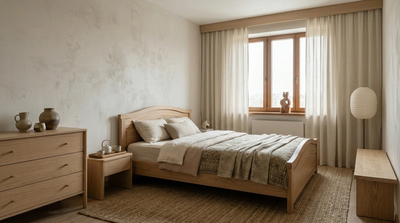 Дизайн спальни в стиле Japandi — фото интерьера от нейросети RoomGPT