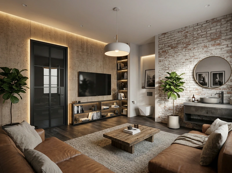 Дизайн гостиной в стиле Лофт — фото интерьера от нейросети RoomGPT