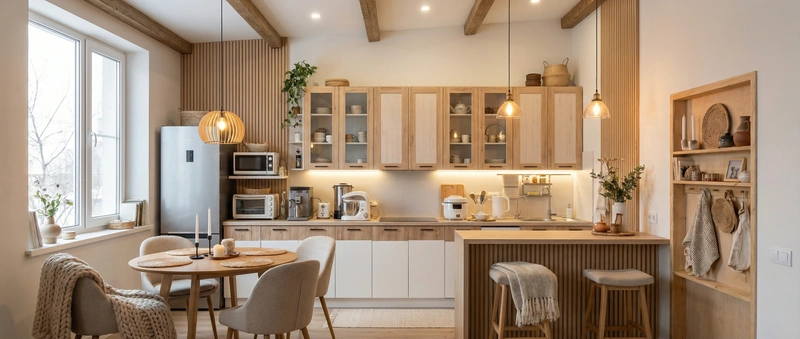Дизайн интерьера в стиле Хюгге — Кухня от нейросети RoomGPT