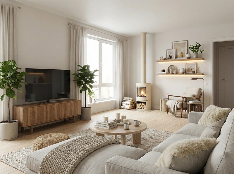 Дизайн интерьера в стиле Хюгге — Гостиная от нейросети RoomGPT