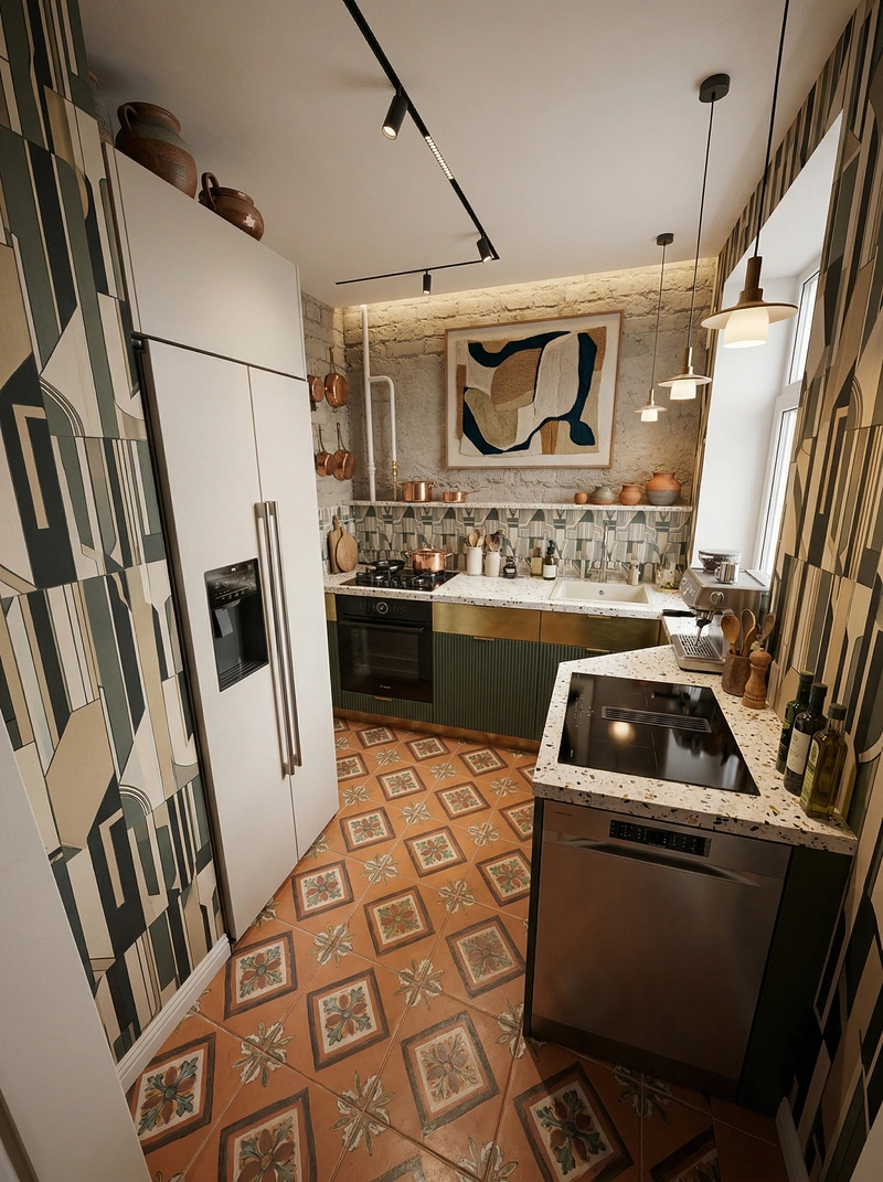 Дизайн кухни в стиле Эклектика — фото интерьера от нейросети RoomGPT
