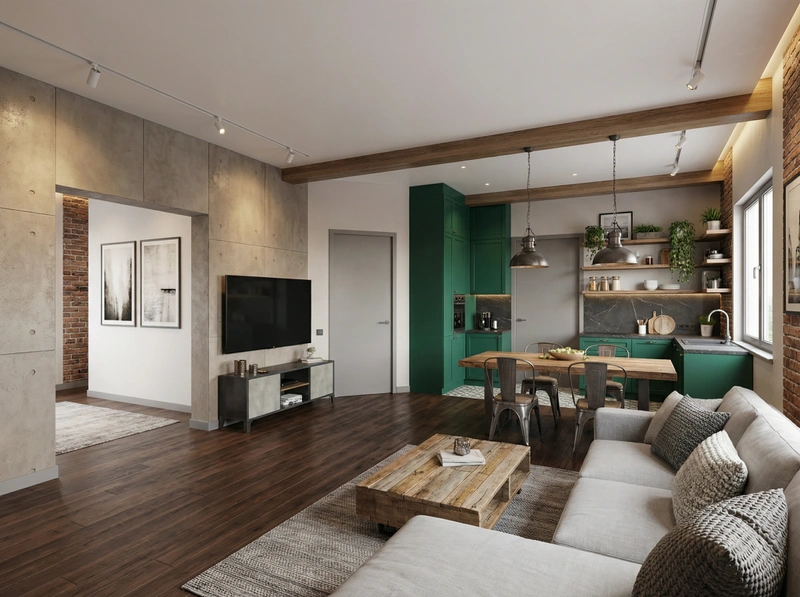 Дизайн гостиной в стиле Лофт — фото интерьера от нейросети RoomGPT