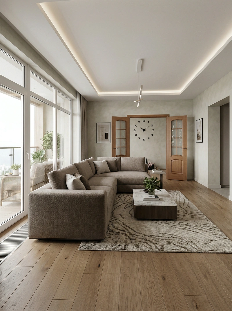 Дизайн интерьера в стиле Контемпорари — Гостиная от нейросети RoomGPT