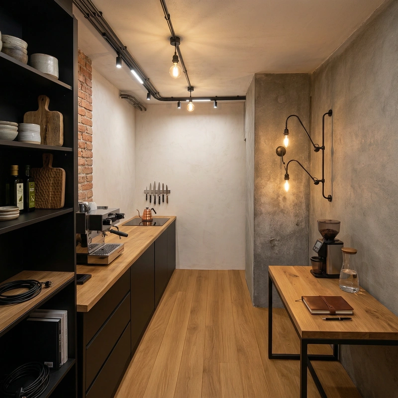 Дизайн интерьера в стиле Лофт — Кухня от нейросети RoomGPT