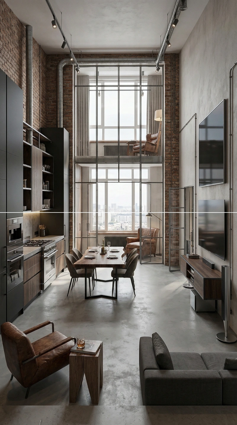 Дизайн интерьера в стиле Лофт — Гостиная от нейросети RoomGPT