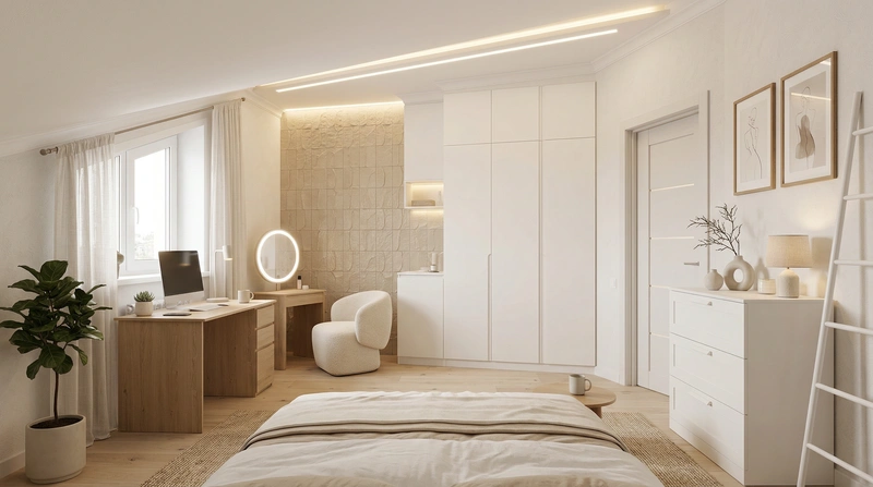 Дизайн спальни в стиле Japandi — фото интерьера от нейросети RoomGPT