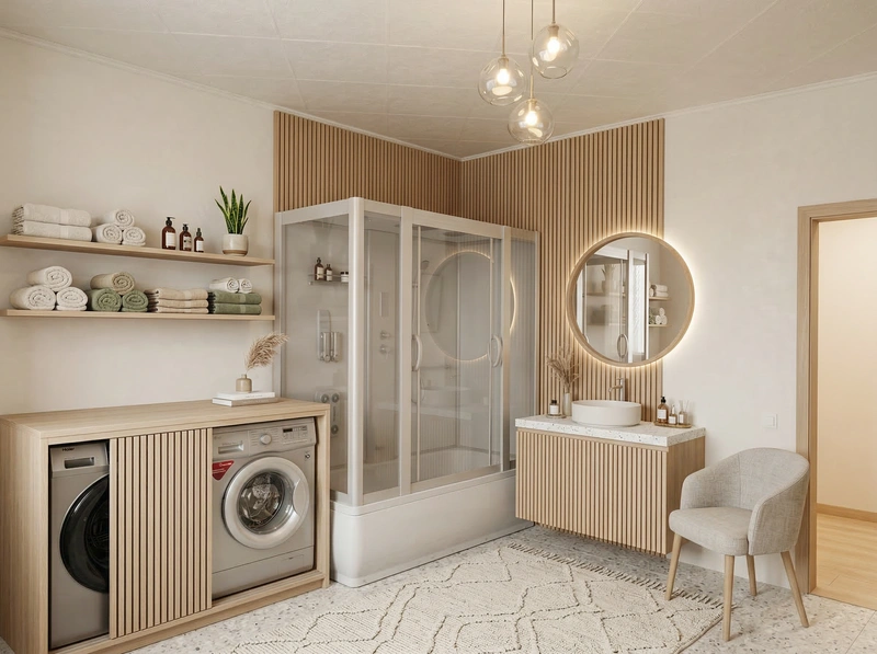 Дизайн ванной в стиле Хюгге — фото интерьера от нейросети RoomGPT