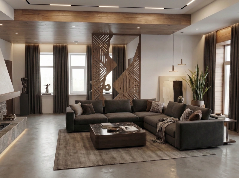 Дизайн интерьера в стиле Контемпорари — Гостиная от нейросети RoomGPT