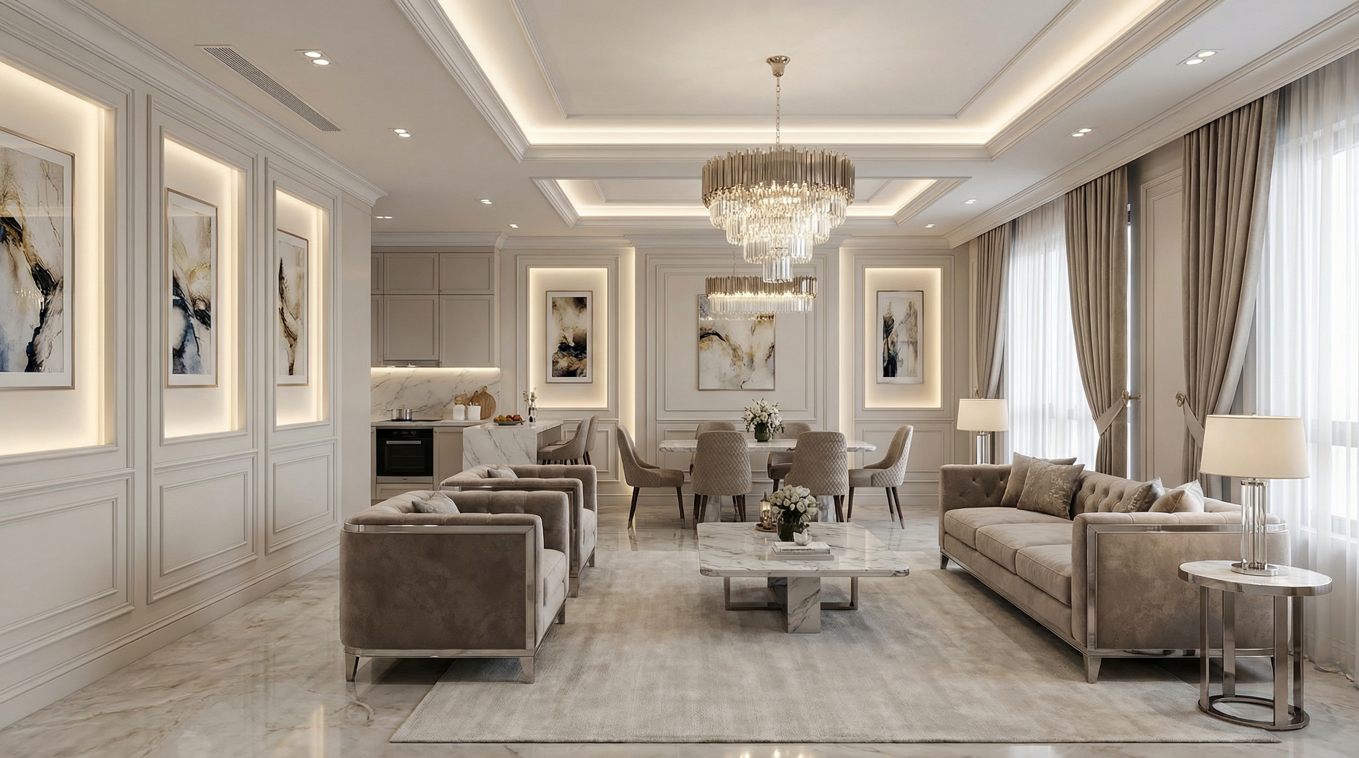 Дизайн гостиной в стиле Классика — фото интерьера от нейросети RoomGPT