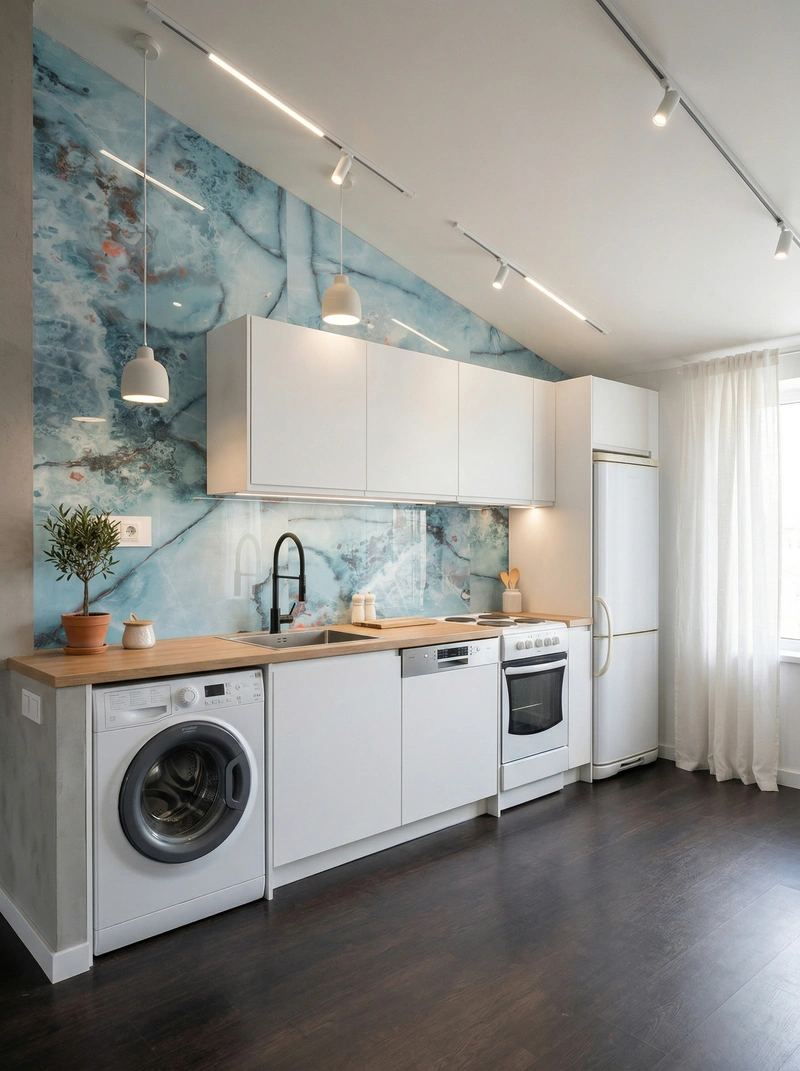 Дизайн кухни в стиле Сканди — фото интерьера от нейросети RoomGPT