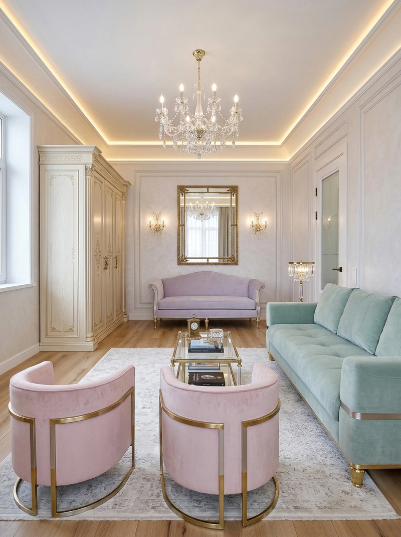 Дизайн гостиной в стиле Неоклассика — фото интерьера от нейросети RoomGPT