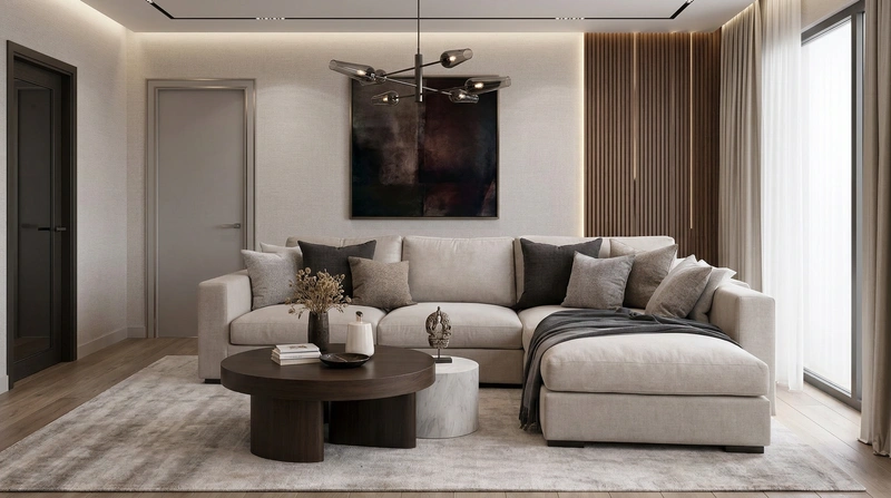 Дизайн интерьера в стиле Контемпорари — Гостиная от нейросети RoomGPT