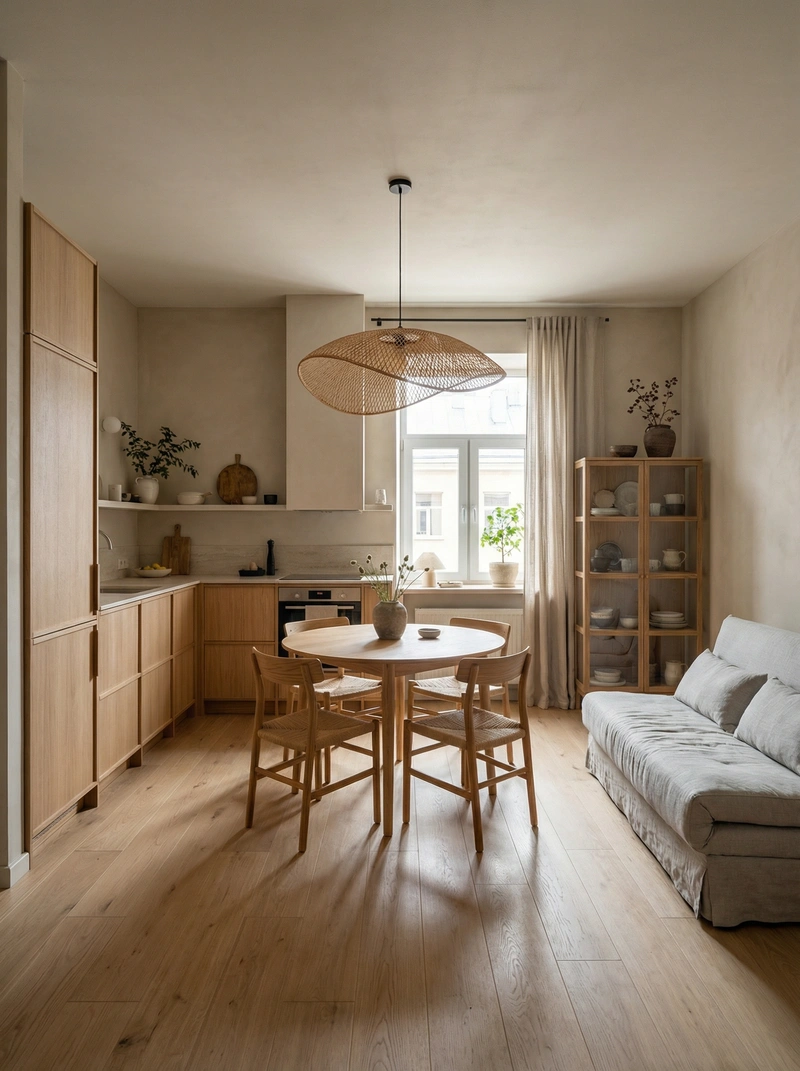 Дизайн кухни в стиле Japandi — фото интерьера от нейросети RoomGPT