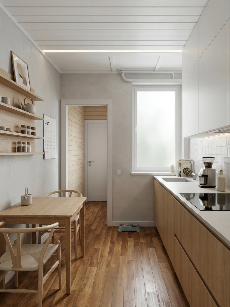 Дизайн кухни в стиле Сканди — фото интерьера от нейросети RoomGPT