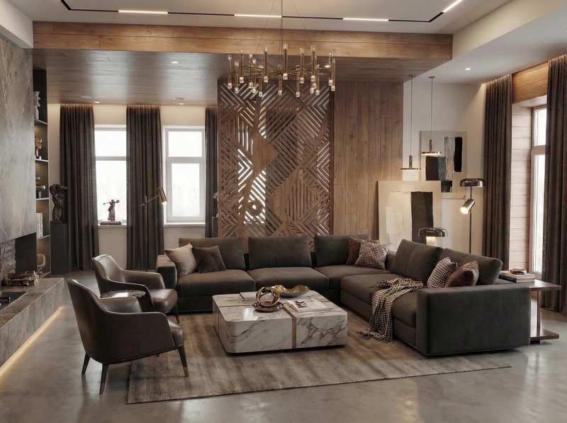 Дизайн интерьера в стиле Контемпорари — Гостиная от нейросети RoomGPT