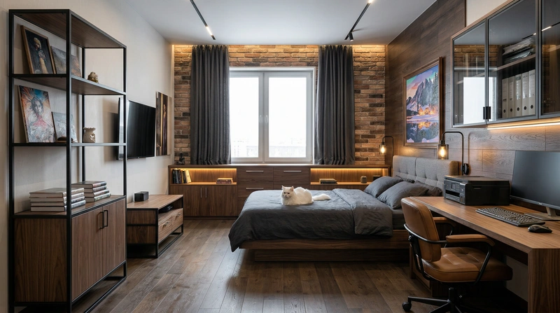 Дизайн интерьера в стиле Лофт — Спальня от нейросети RoomGPT