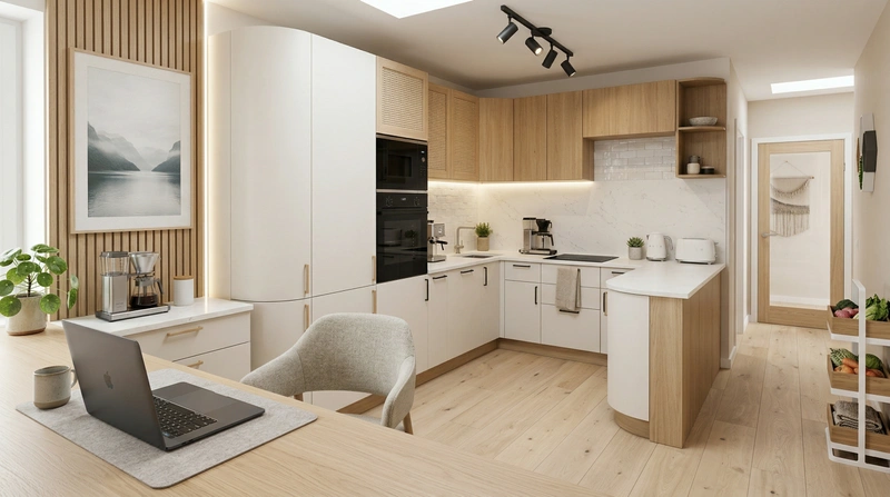 Дизайн кухни в стиле Сканди — фото интерьера от нейросети RoomGPT