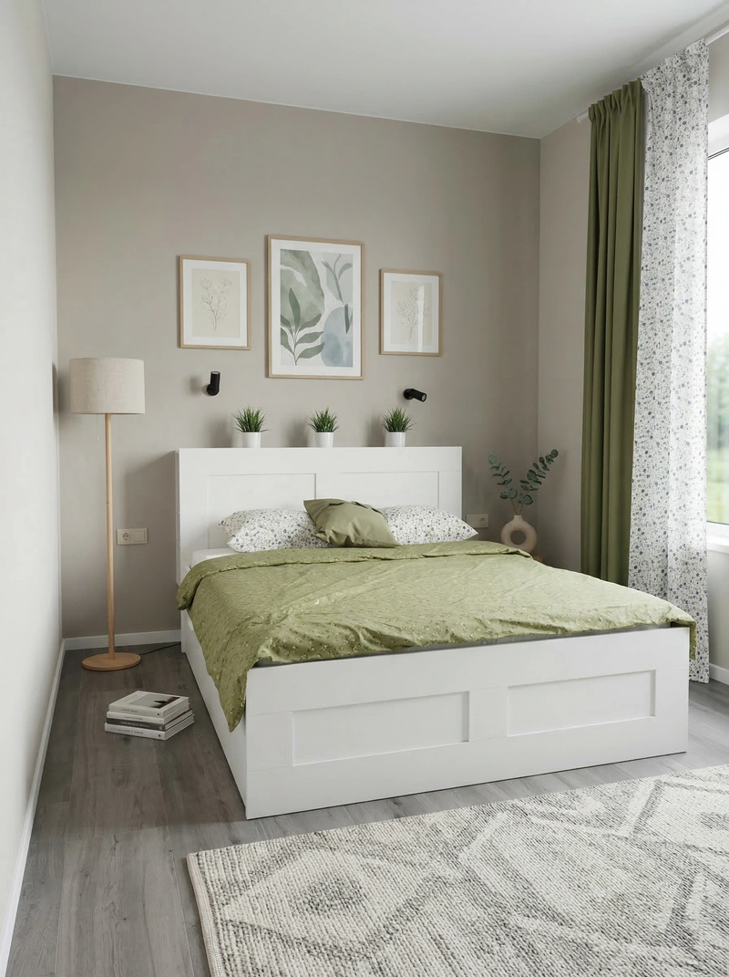 Дизайн спальни в стиле Сканди — фото интерьера от нейросети RoomGPT