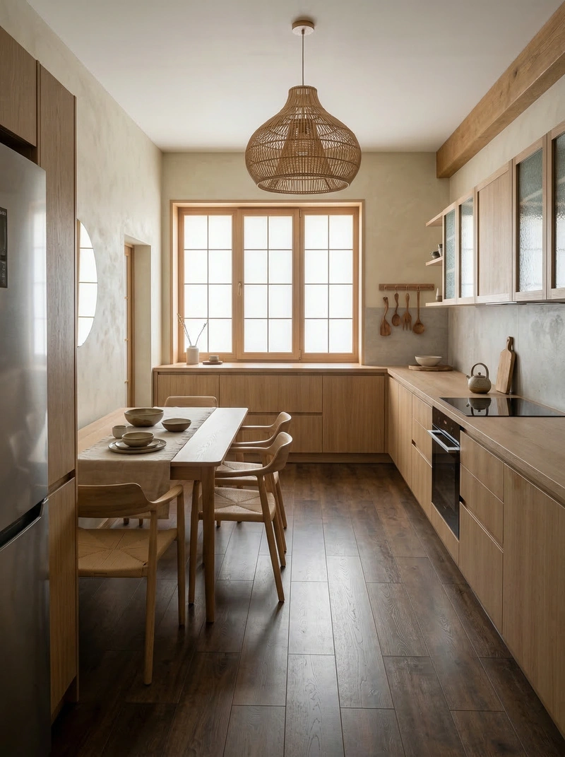 Дизайн кухни в стиле Japandi — фото интерьера от нейросети RoomGPT