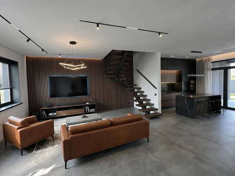 Дизайн гостиной в стиле Блэктэк — фото интерьера от нейросети RoomGPT