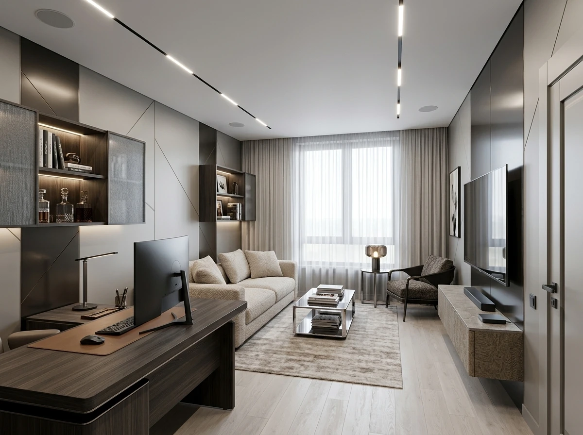 Дизайн кабинета в стиле Контемпорари — фото интерьера от нейросети RoomGPT