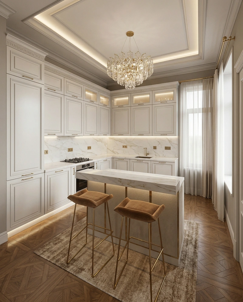 Дизайн кухни в стиле Неоклассика — фото интерьера от нейросети RoomGPT