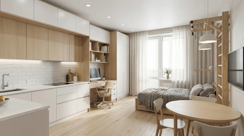 Дизайн интерьера в стиле Сканди — Кухня от нейросети RoomGPT