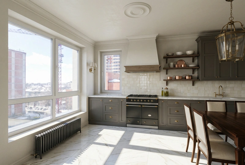 Дизайн кухни в стиле Классика — фото интерьера от нейросети RoomGPT