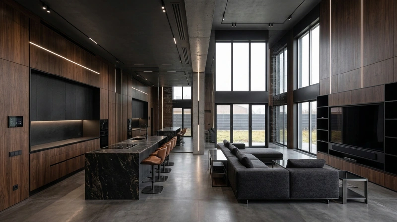 Дизайн гостиной в стиле Блэктэк — фото интерьера от нейросети RoomGPT