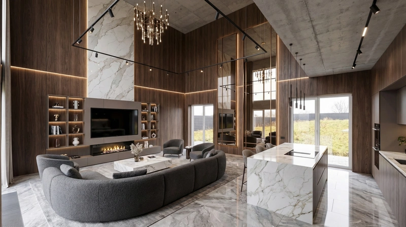 Дизайн гостиной в стиле Контемпорари — фото интерьера от нейросети RoomGPT