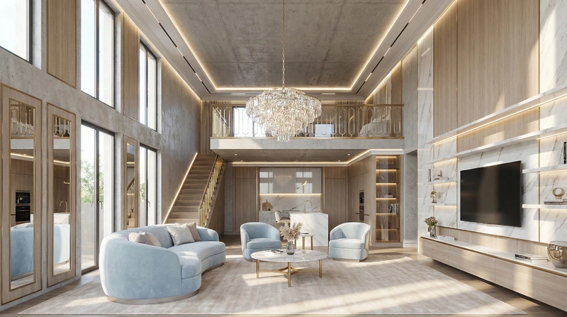 Дизайн гостиной в стиле Неоклассика — фото интерьера от нейросети RoomGPT