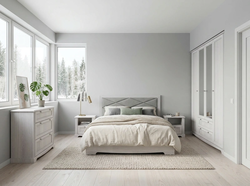Дизайн спальни в стиле Сканди — фото интерьера от нейросети RoomGPT
