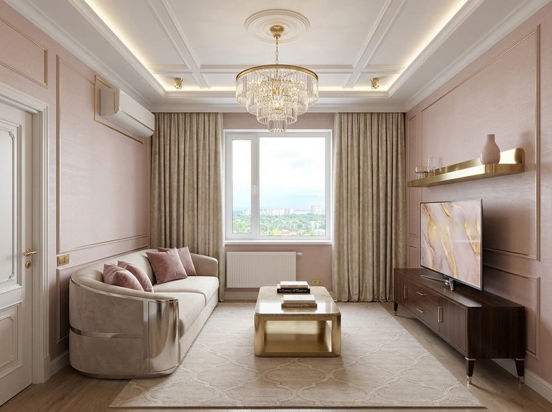 Дизайн интерьера в стиле Неоклассика — Гостиная от нейросети RoomGPT