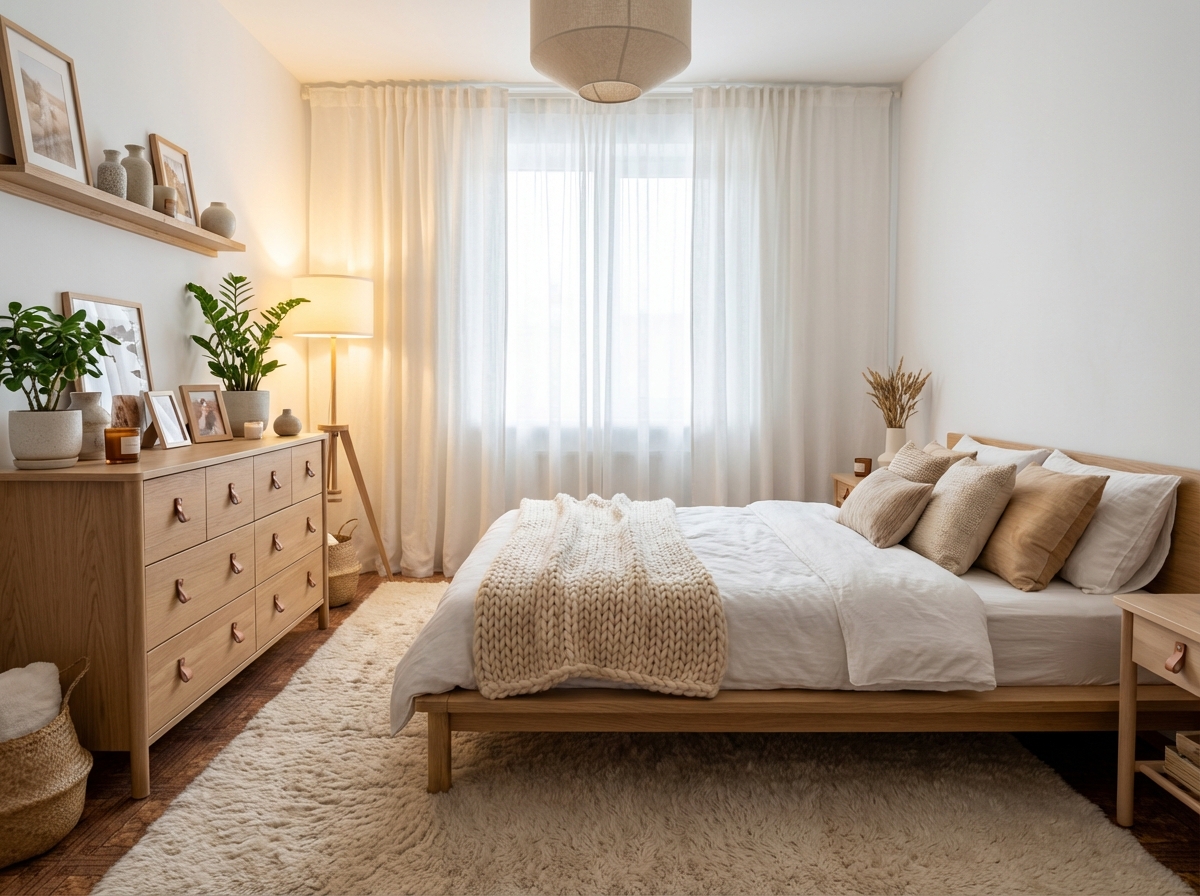 Дизайн спальни в стиле Хюгге — фото интерьера от нейросети RoomGPT