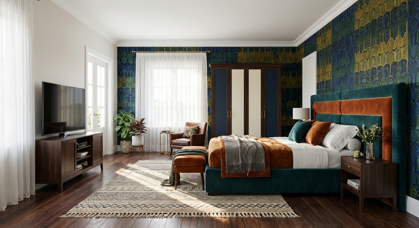 Дизайн спальни в стиле Британский — фото интерьера от нейросети RoomGPT