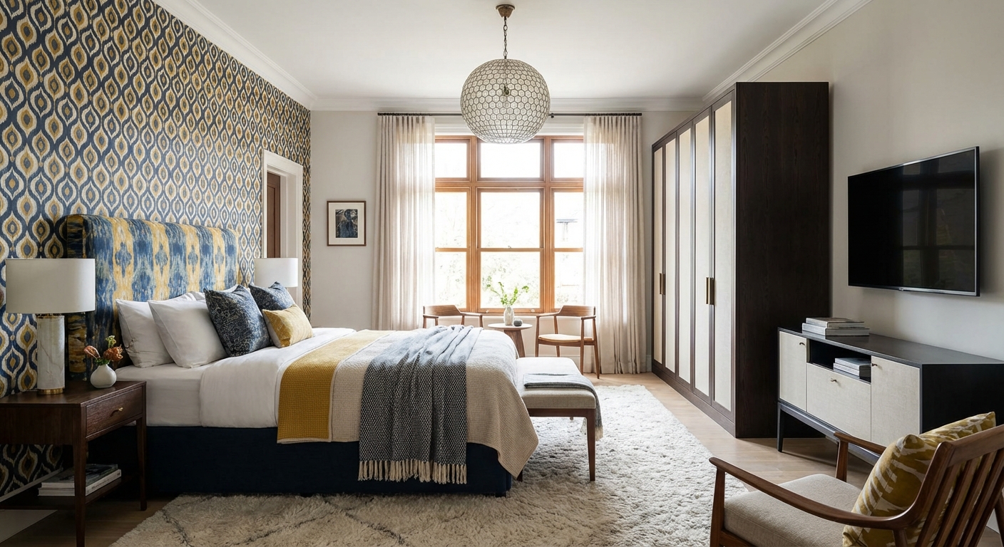 Дизайн спальни в стиле Контемпорари — фото интерьера от нейросети RoomGPT