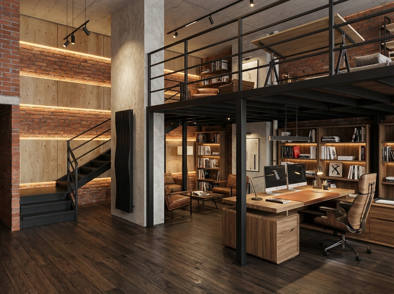 Дизайн интерьера в стиле Лофт — Кабинет от нейросети RoomGPT