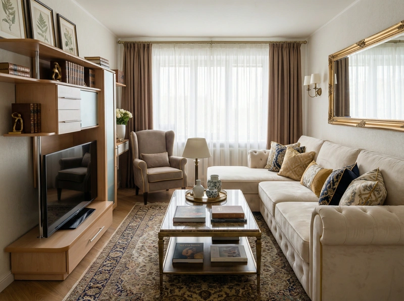 Дизайн интерьера в стиле Классика — Гостиная от нейросети RoomGPT