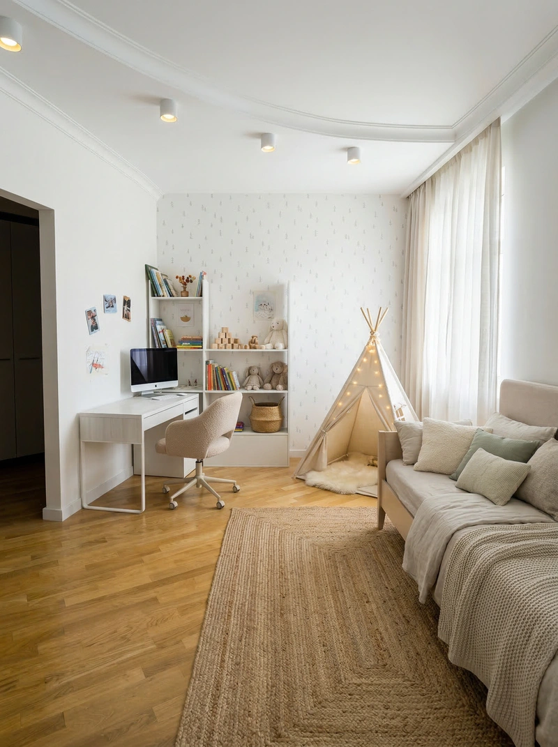 Дизайн детской в стиле Хюгге — фото интерьера от нейросети RoomGPT