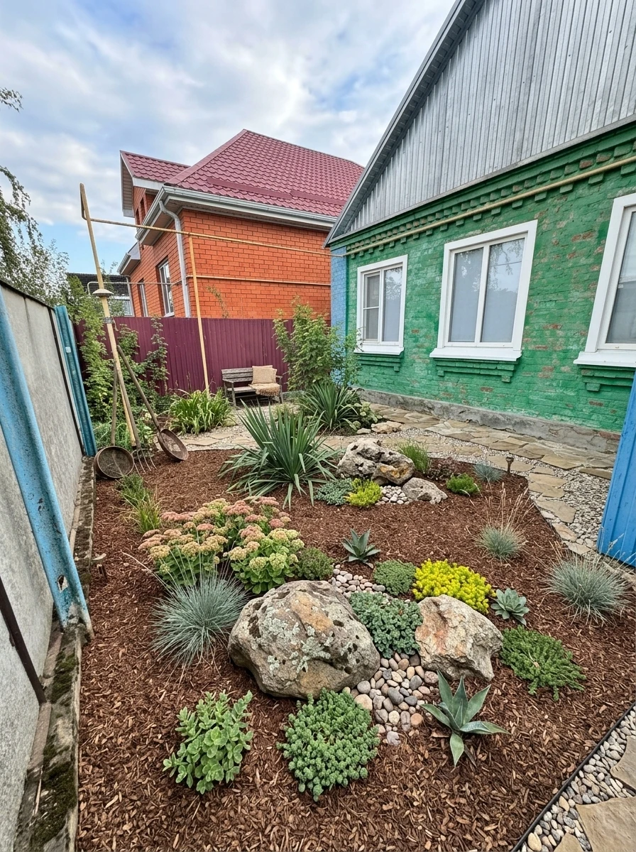 Ландшафтный дизайн в стиле Деревенский кантри — Участок от нейросети RoomGPT