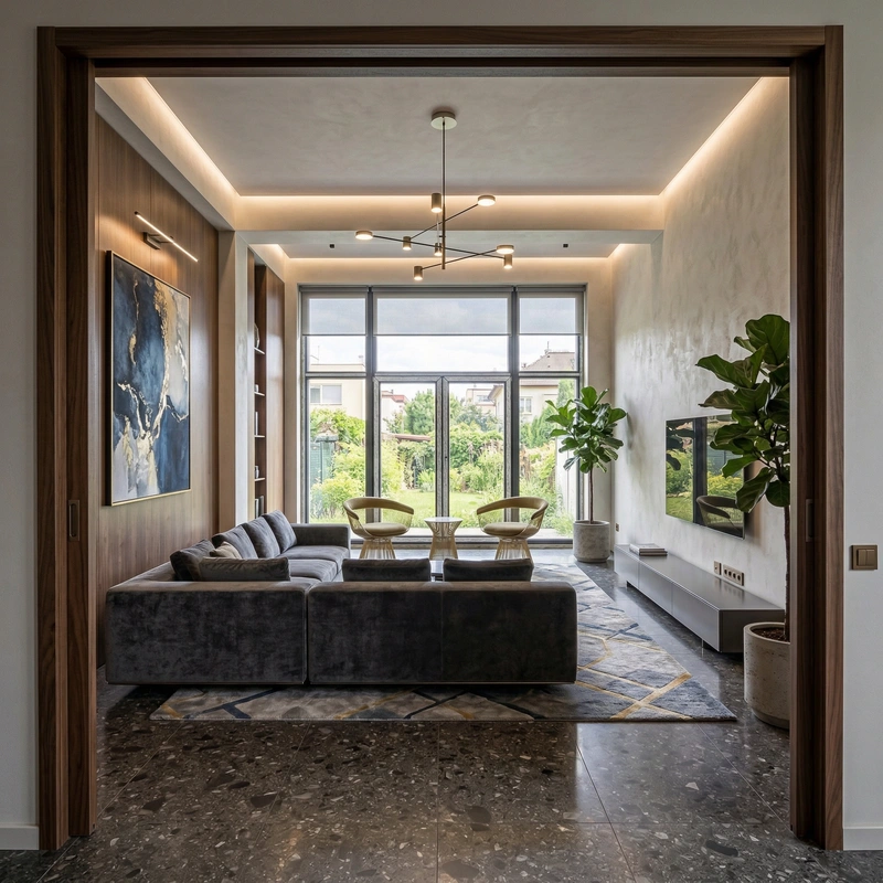 Дизайн интерьера в стиле Контемпорари — Гостиная от нейросети RoomGPT