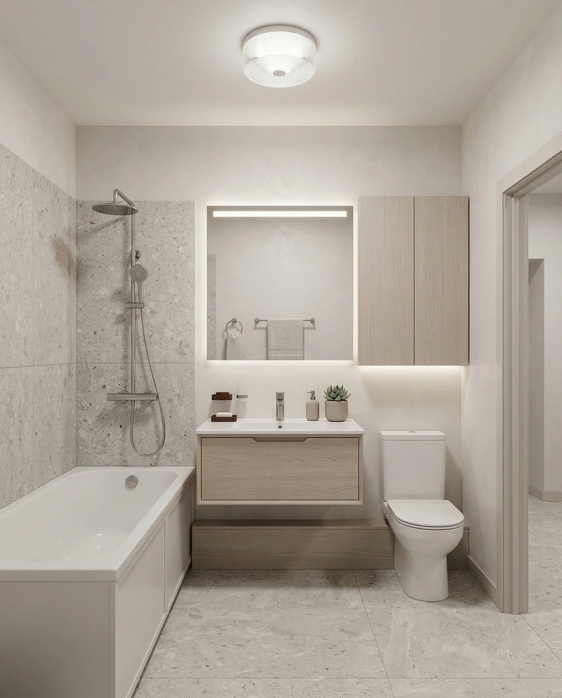 Дизайн ванной в стиле Сканди — фото интерьера от нейросети RoomGPT