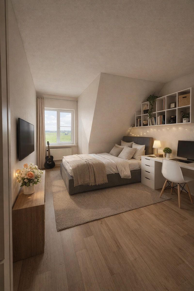 Дизайн спальни в стиле Хюгге — фото интерьера от нейросети RoomGPT