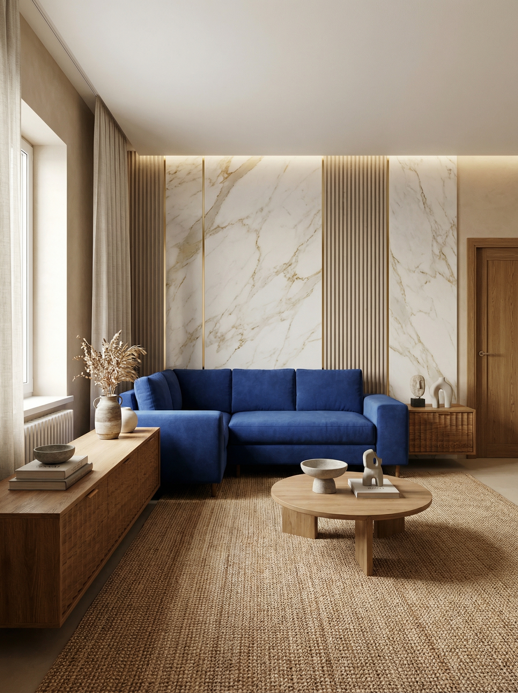 Дизайн гостиной в стиле Japandi — фото интерьера от нейросети RoomGPT