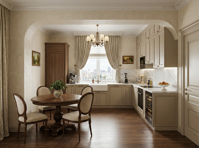 Дизайн интерьера в стиле Классика — Кухня от нейросети RoomGPT