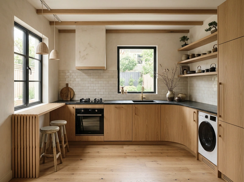 Дизайн кухни в стиле Japandi — фото интерьера от нейросети RoomGPT