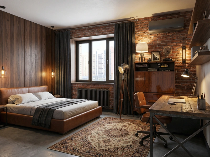 Дизайн интерьера в стиле Лофт — Спальня от нейросети RoomGPT