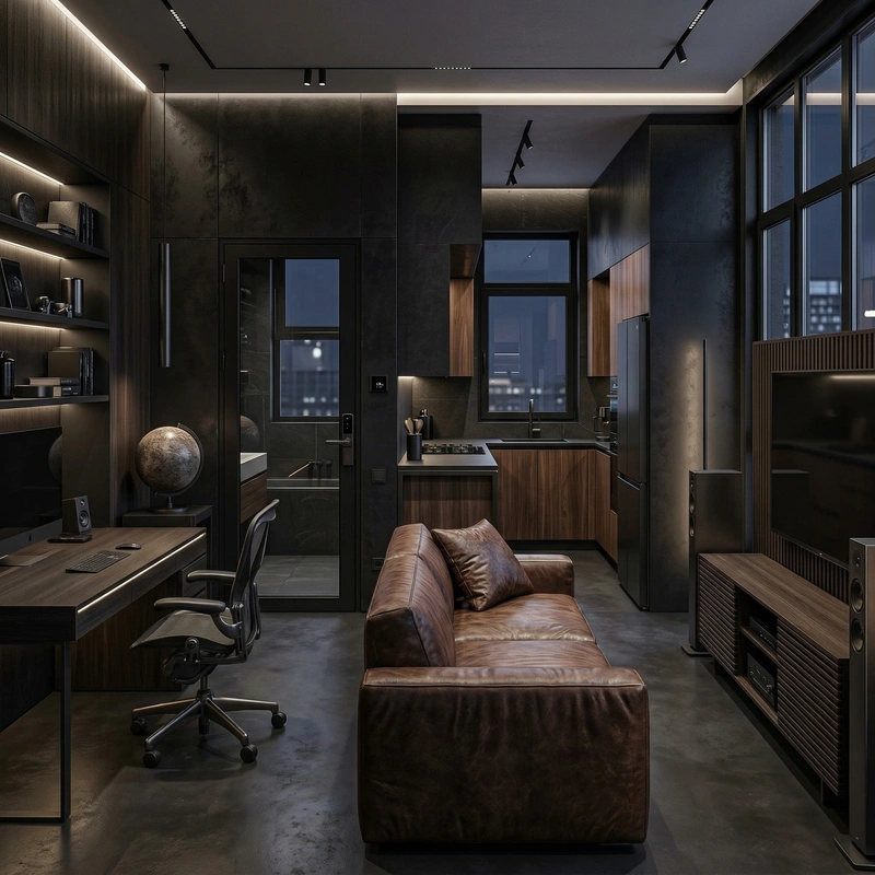 Дизайн гостиной в стиле Блэктэк — фото интерьера от нейросети RoomGPT