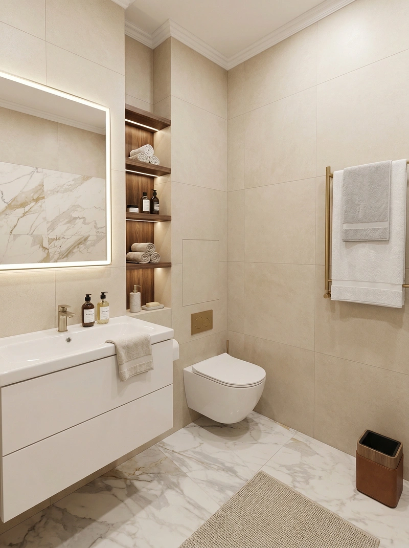 Дизайн ванной в стиле Контемпорари — фото интерьера от нейросети RoomGPT